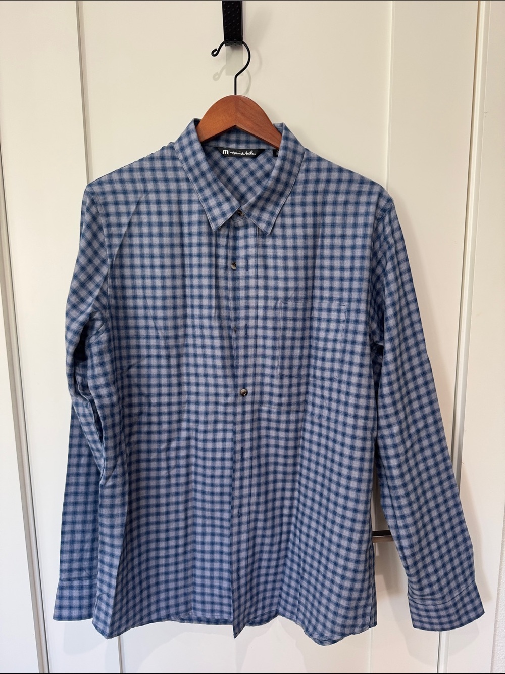 Men's Travis Mathew’s Blue Check Button-Up Shirt - L